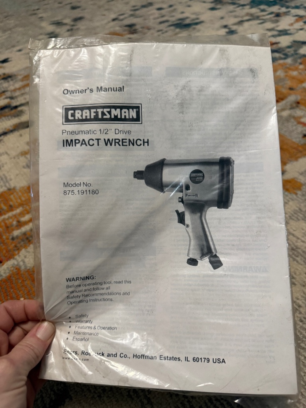 Craftsman Pneumatic 1/2' Drive Impact Wrench Owner's Manual Model No 875-191180